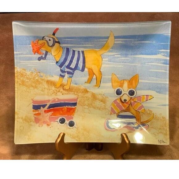 Beach Dogs, Geoff Allen Design Glass Plate , released by Mason Studios NY City - Picture 1 of 4